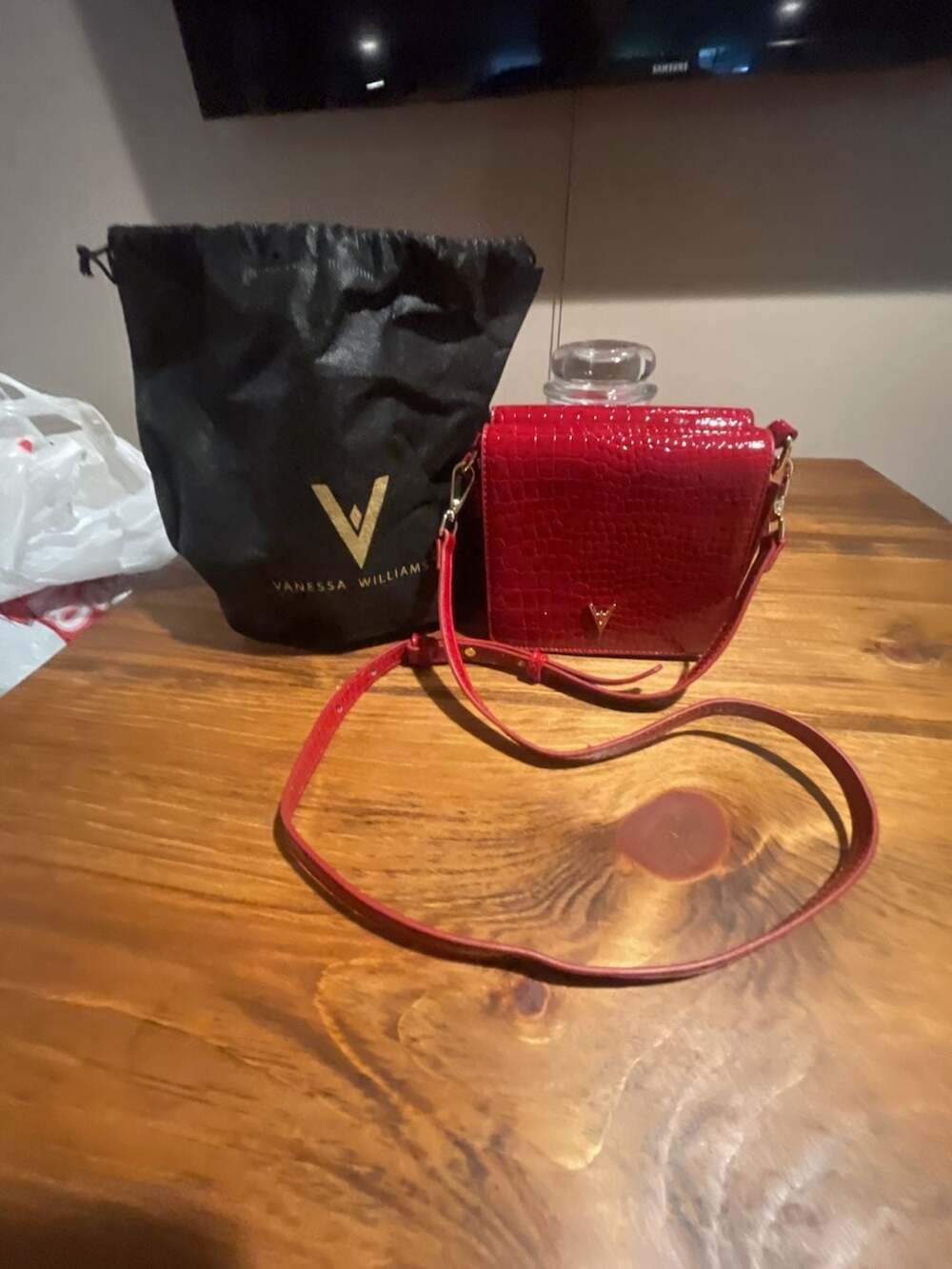 Vanessa Williams Red Croc-Embossed Mini Crossbody Bag with Dust Bag